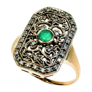 Emerald Diamond Cocktail Halo Ring (R1463)
