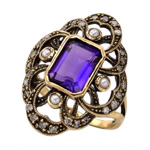 Amethyst Pearl Diamond Engagement Ring (R1465)