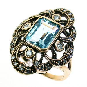 Sky Blue Topaz Diamond Cocktail Halo Ring (R1465)
