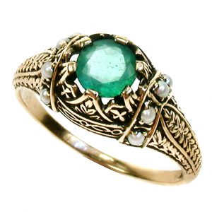 Emerald Pearl Solitaire Ring (R1533)