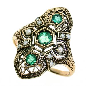 Emerald Pearl Three Stone Ring (R1539)