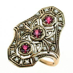 Pink Tourmaline Pearl Three Stone Ring (R1540)