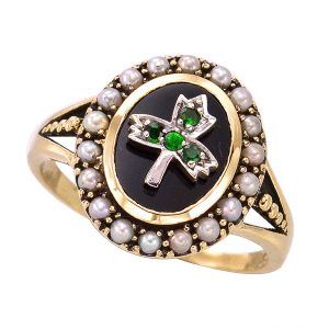 Tsavorite Onyx Pearl Halo Ring (R1611)