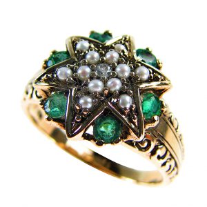 Diamond Pearl Emerald Cluster Ring (R1612)