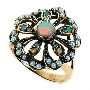 Opal Pearl Diamond Halo Ring (R1653)