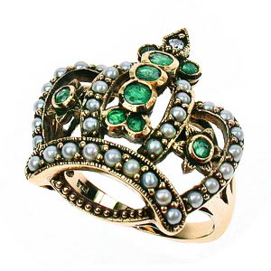 Emerald Pearl Diamond Crow Ring (R1655)