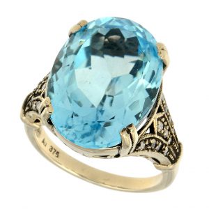 Blue Topaz Diamond Solitaire Ring (R1928)