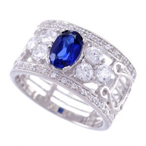 Blue Sapphire Diamond Band Ring (R2645)