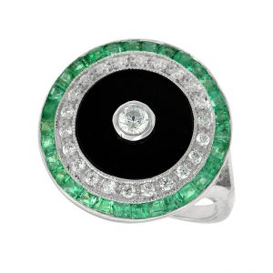 Diamond Onyx Emerald Target Halo Ring (R3137)