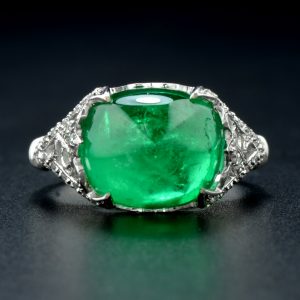 Sugarloaf Columbian Emerald 7.58 Carat and Diamond Solitaire Ring (R3344)