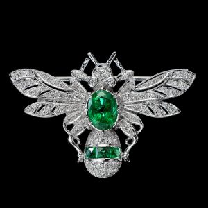 2.10 Carat Zambian Emerald Diamond W/G Brooch (C0348)
