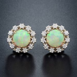 Ethiopian Opal Diamond Y/G Stud Earrings (E1700-05)
