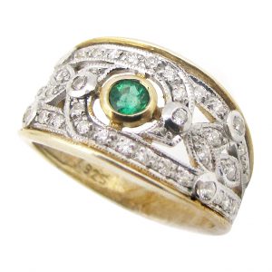 Emerald Diamond Solitaire Halo Ring (R1109)
