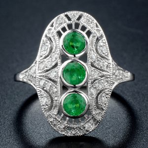 Emerald Diamond Three Stone Ring (R1152)