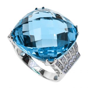 Blue Topaz Diamond Solitaire Ring (R1415)