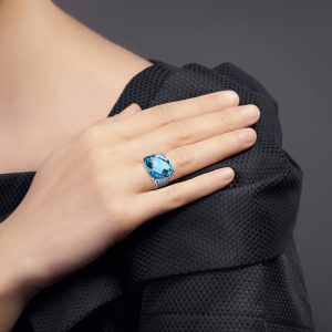 Alternative view of Blue Topaz Diamond Solitaire Ring (R1415)