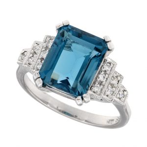 London Blue Topaz Diamond Solitaire Ring (R2391)