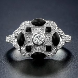 Alternative view of Diamond Black Enamel Halo Ring (R2399)