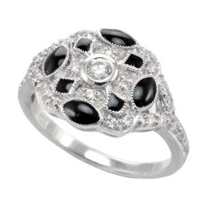 Diamond Black Enamel Halo Ring (R2399)