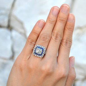 Alternative view of Old European Cut Diamond 1.77 Carat Blue Sapphire W/G Engagement Ring (R2440)