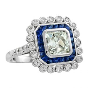 Old European Cut Diamond 1.77 Carat Blue Sapphire W/G Engagement Ring (R2440)