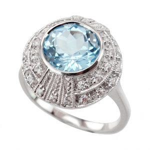 Blue Topaz Diamond Halo Ring (R2515)