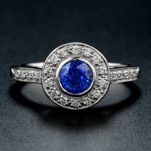 Blue Sapphire Diamond Halo Ring (R2674)