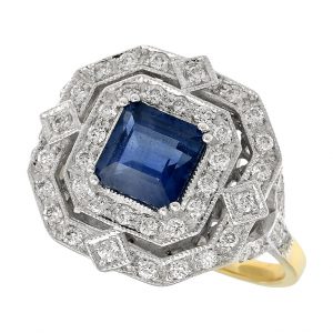 Blue Sapphire Diamond Halo Ring (R2678)
