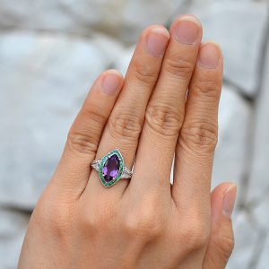 Alternative view of Amethyst Emerald Diamond W/G Ring (R2679-P3)