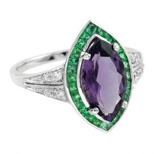 Amethyst Emerald Diamond W/G Ring (R2679-P3)