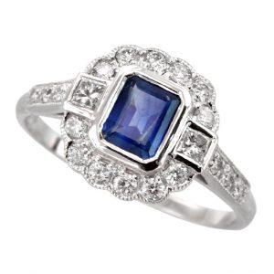 Blue Sapphire Diamond Halo Ring (R2723)