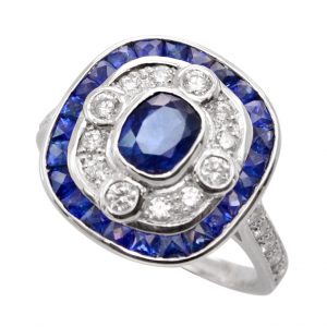 Blue Sapphire Diamond Halo Ring (R2729)