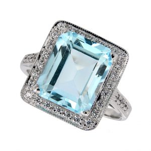 Blue Topaz Diamond Halo Ring (R2946)