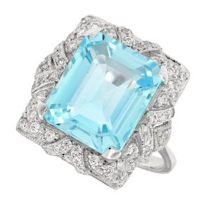 Blue Topaz Diamond Halo Ring (R3095)