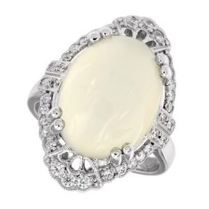Moon Stone Diamond Halo Ring (R3099)