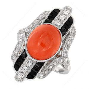 Coral Onyx Diamond Cocktail Ring (R3147)