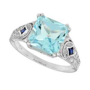 Blue Topaz Sapphire Diamond Solitaire Ring (R3148)