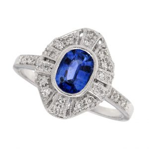 Blue Sapphire Diamond Halo Ring (R3164)