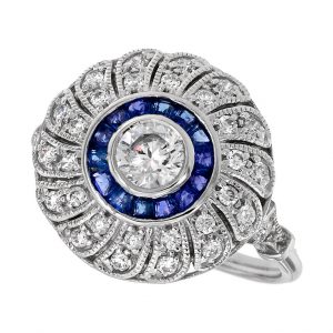 Blue Sapphire Diamond Halo Engagement Ring (R3195)