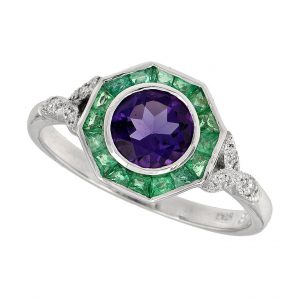 Amethyst Emerald Diamond Ring (R3310)