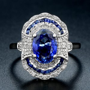 Blue Sapphire Diamond Halo Ring (R3330)