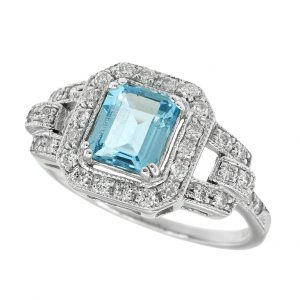 Blue Topaz Diamond Halo Engagement Ring (R3359)