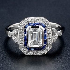Blue Sapphire Diamond Halo Ring (R3396)