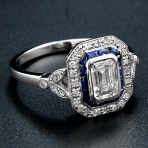 Alternative view of Blue Sapphire Diamond Halo Ring (R3396)