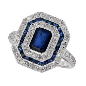 Blue Sapphire Diamond Halo Ring (R3422)