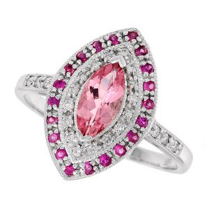 Pink Tourmaline Ruby Diamond Halo Ring (R3637-MQ)