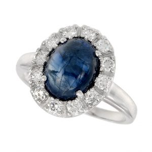 Blue Sapphire Diamond Halo Ring (R3679)
