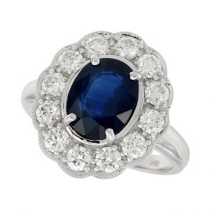 Blue Sapphire Diamond Halo Ring (R3680)
