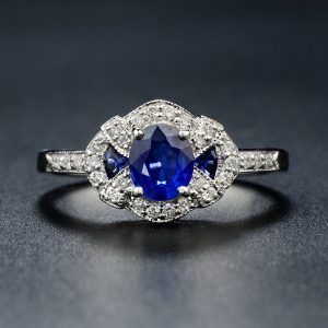 Blue Sapphire Diamond Halo Ring (R3717)