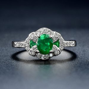Emerald Diamond Halo Ring (R3717)